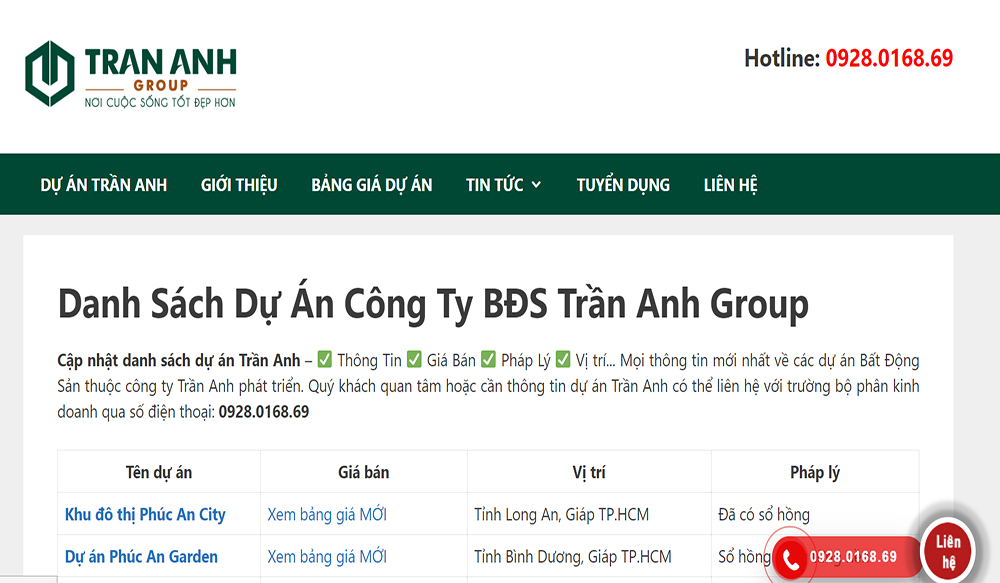 Website công ty Trần Anh